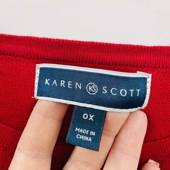 Karen Scott Womens Plus Size 0X Cassie Colorblocked Curved Hem Sweater Red SW1 - Picture 5 of 7